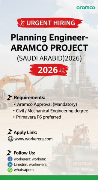 URGENT HIRING Planning Engineer – ARAMCO PROJECT (SAUDI ARABIA)