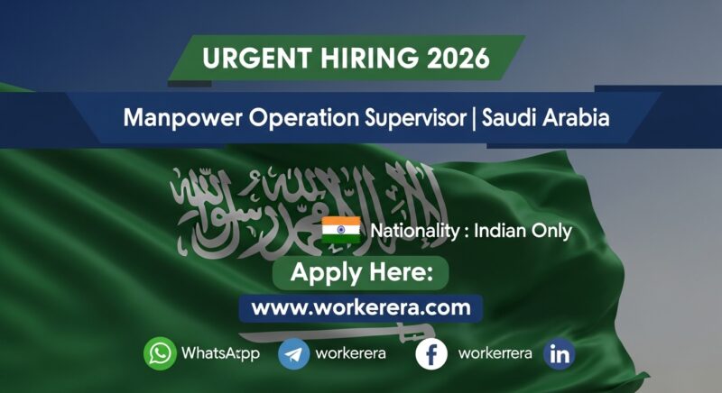 Urgent Hiring 2026: Manpower Operation Supervisor Jobs in Saudi Arabia (Indian Nationals Only)