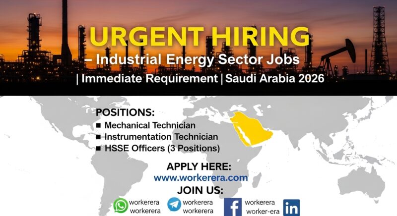 URGENT HIRING – MALIM ALSHARQ ENERGY COMPANY (SAUDI ARABIA) Industrial Energy Sector | Factory & Plant Operations Jobs | Immediate Requirement