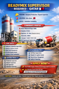 Readymix Production / Dispatch Supervisor – Qatar Job Seeker Profile QA