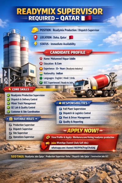 Readymix Production / Dispatch Supervisor – Qatar Job Seeker Profile QA