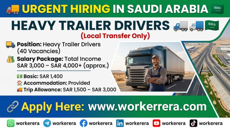 URGENT HIRING IN SAUDI ARABIA 🇸🇦 | HEAVY TRAILER DRIVERS JOBS 2026 (LOCAL TRANSFER ONLY)