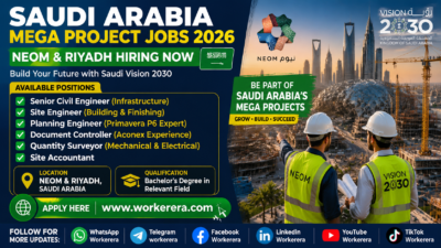 Saudi Arabia Mega Project Jobs 2026 – NEOM & Riyadh Hiring for Engineers, Quantity Surveyors, Document Controllers & Site Accountants