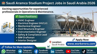 Saudi Aramco Stadium Project Jobs in Saudi Arabia 2026 – Latest Engineering and Maintenance Vacancies