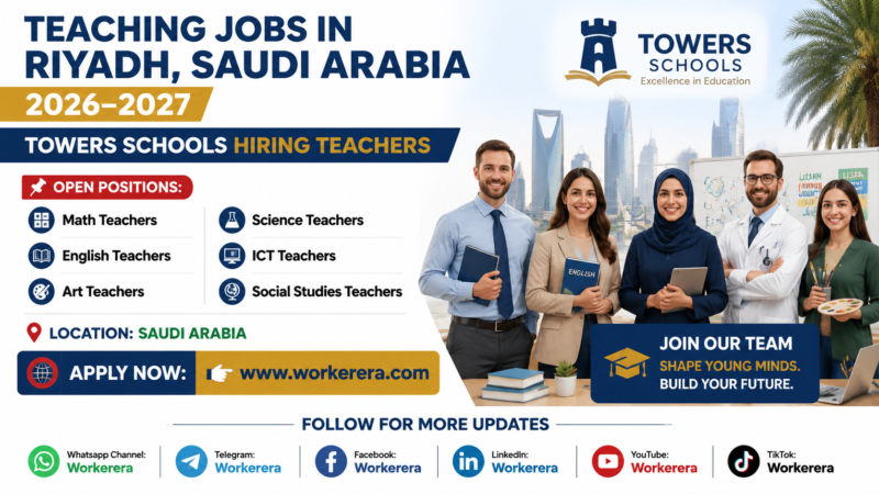 Teaching Jobs in Saudi Arabia 2026–2027 at Towers Schools | Math, English, Science, ICT, Art & Social Studies Teachers Required
