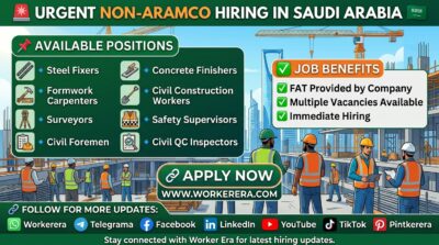 Non-Aramco Construction Jobs in Saudi Arabia 2026 – Multiple Civil & Safety Vacancies Available