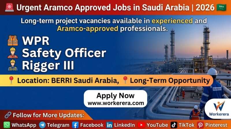 Aramco Approved Jobs in Saudi Arabia 2026 – WPR, Safety Officer & Rigger Vacancies