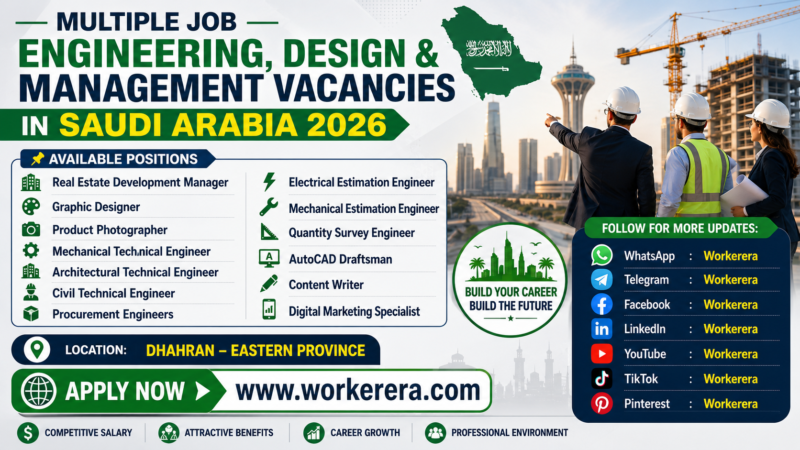 Multiple Job Engineering, Design & Management Vacancies in Saudi Arabia 2026