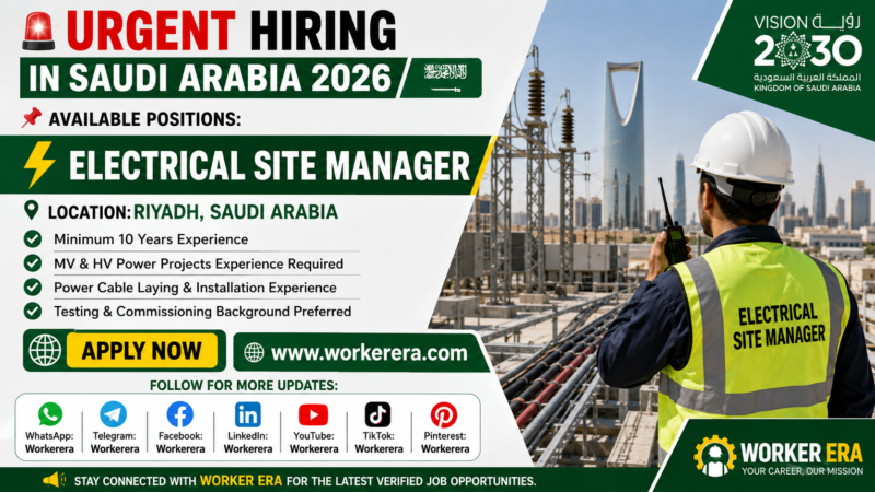 Electrical Site Manager Jobs in Riyadh, Saudi Arabia 2026 – Career Opportunity in MV & HV Power Projects