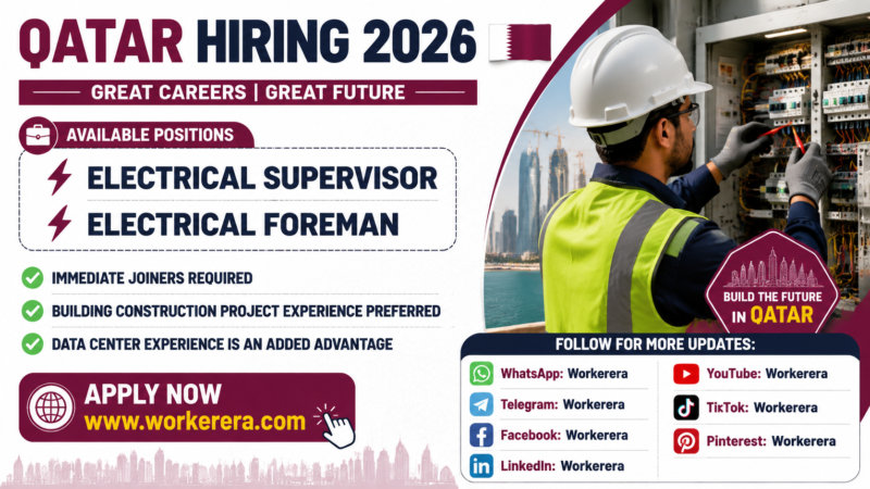 Electrical Supervisor / Foreman Jobs in Qatar 2026 – Immediate Joiners Required