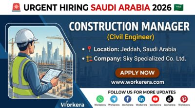 Construction Manager (Civil Engineer) Vacancy in Jeddah, Saudi Arabia 2026,