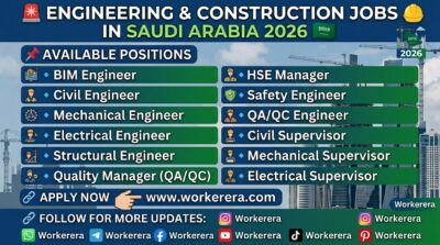 Saudi Arabia Engineering & Construction Jobs 2026 | Multiple Vacancies for Engineers, Managers and Supervisors