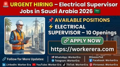 Electrical Supervisor Jobs in Ras Tanura, Saudi Arabia 2026 – 10 Immediate Openings