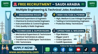 Multiple Engineering, Technical & Skilled Trade Careers in Saudi Arabia | Free Recruitment