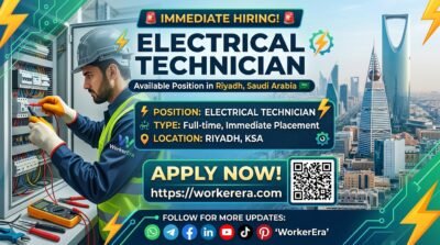 Immediate Hiring: Electrical Technician Jobs in Riyadh, Saudi Arabia