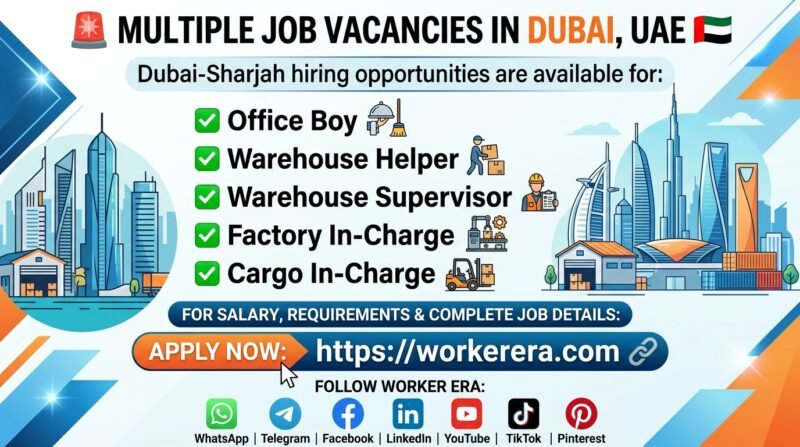 Multiple Vacancy Opportunities – Office, Warehouse, Factory & Cargo Jobs in Dubai, UAE