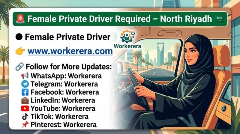 Female Private Driver Jobs in North Riyadh, Saudi Arabia – Full-Time Hiring